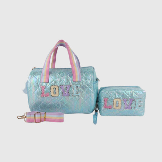 Blue A043 LOVE Mini Bag & Wristlet Set