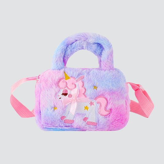 Purple Multicoloured Unicorn Plush Handbag / Crossbody