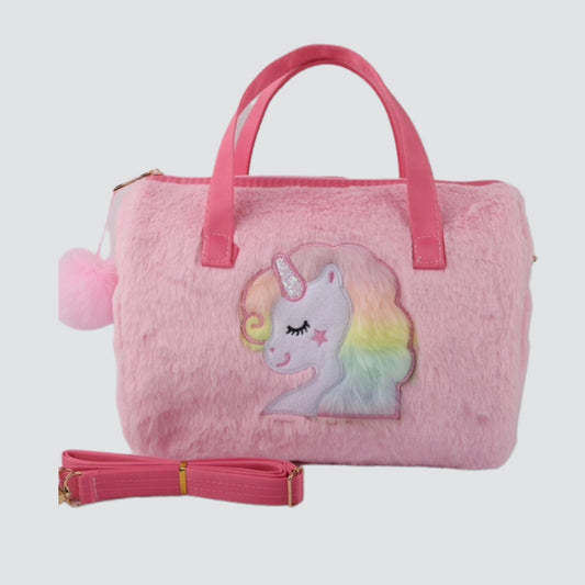 Light Pink Plush Unicorn Mini Duffel Bag