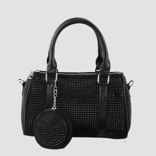 Black Handbag and Pouch with Black Rhinestones