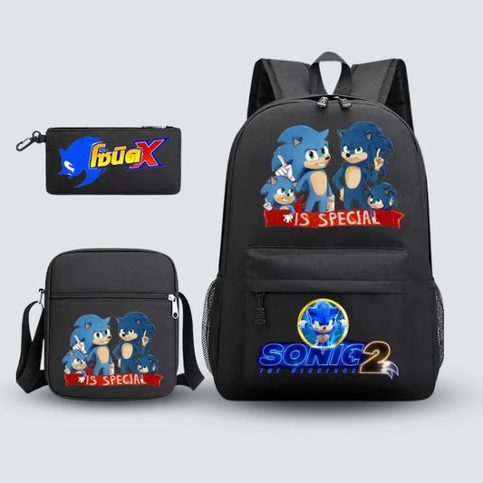 Black Sonic Backpack Set with Blue Sonic Printed Picture
